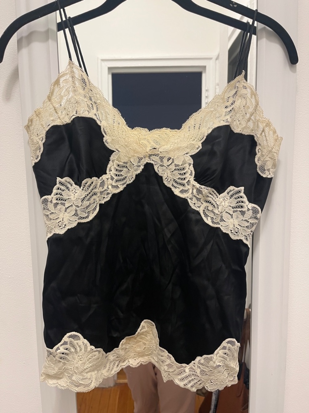 Banana Republic Black Satin Cami with Ivory Lace Trim